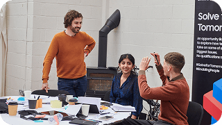 Students participating in Samsung Solve for Tomorrow in the UK are discussing their projects with their teammates