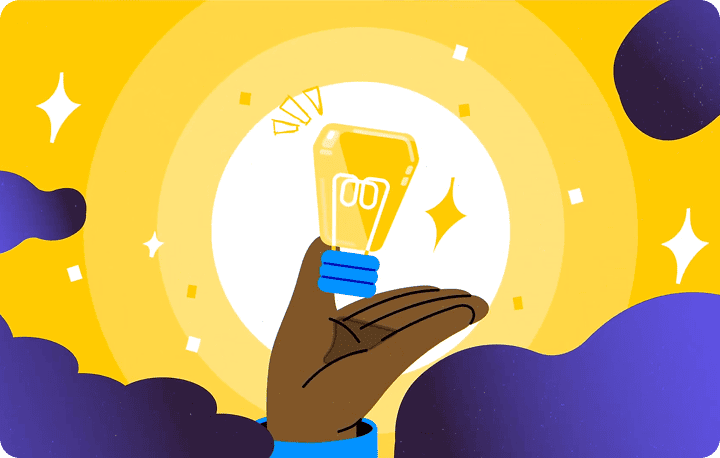 Showing a glowing lightbulb symbolizing creative ideas.
