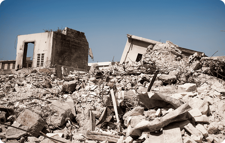 A massive earthquake has caused buildings to collapse.